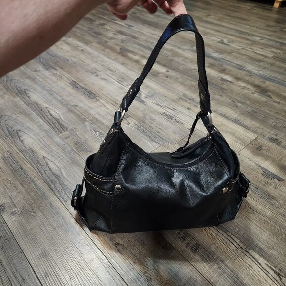Vintage Fossil black leather handbag purse w buckles. Excellent condition - Picture 1 of 15